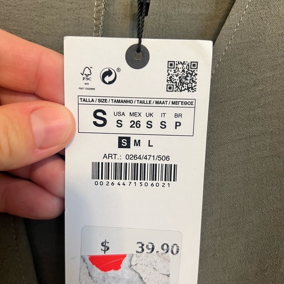 2/$30 ZARA - Green Tie Front Sheath Dress V-neck 3/4 Sleeve NWT - Picture 5 of 7